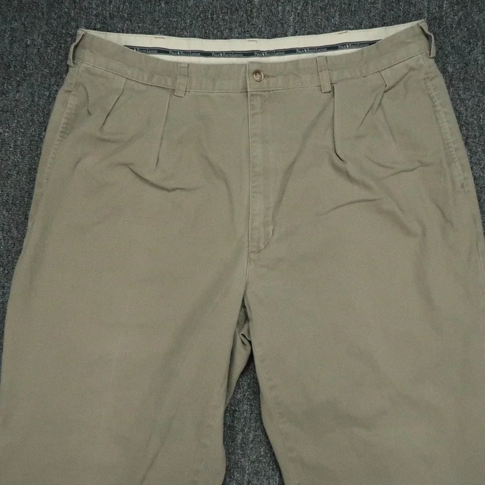 Polo Ralph Lauren Pants Mens 36x32 Khaki Tan Double Pleat Cuffed Straight VTG